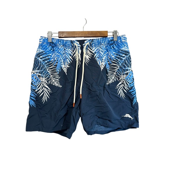 Tommy Bahama Mens Swim Trunks Medium Blue Palm Leaf Print Swimsuit Shorts - Picture 1 of 7